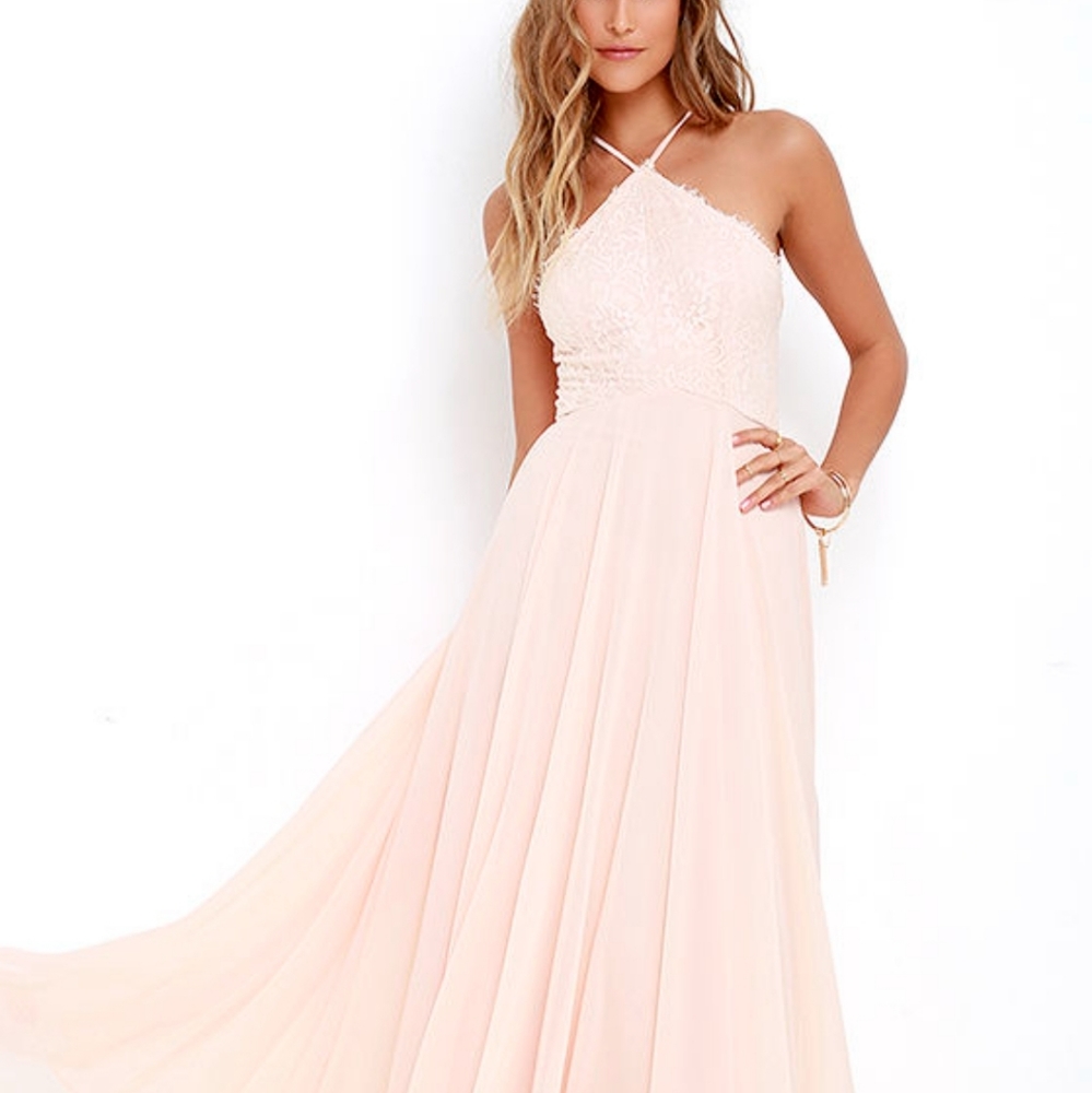 Lulus Blush Embroidery Halter Neck Dress